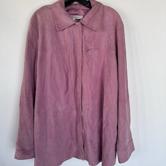 Marina Rinaldi Pink Suede Leather Jacket Shirt - Picture 5 of 14